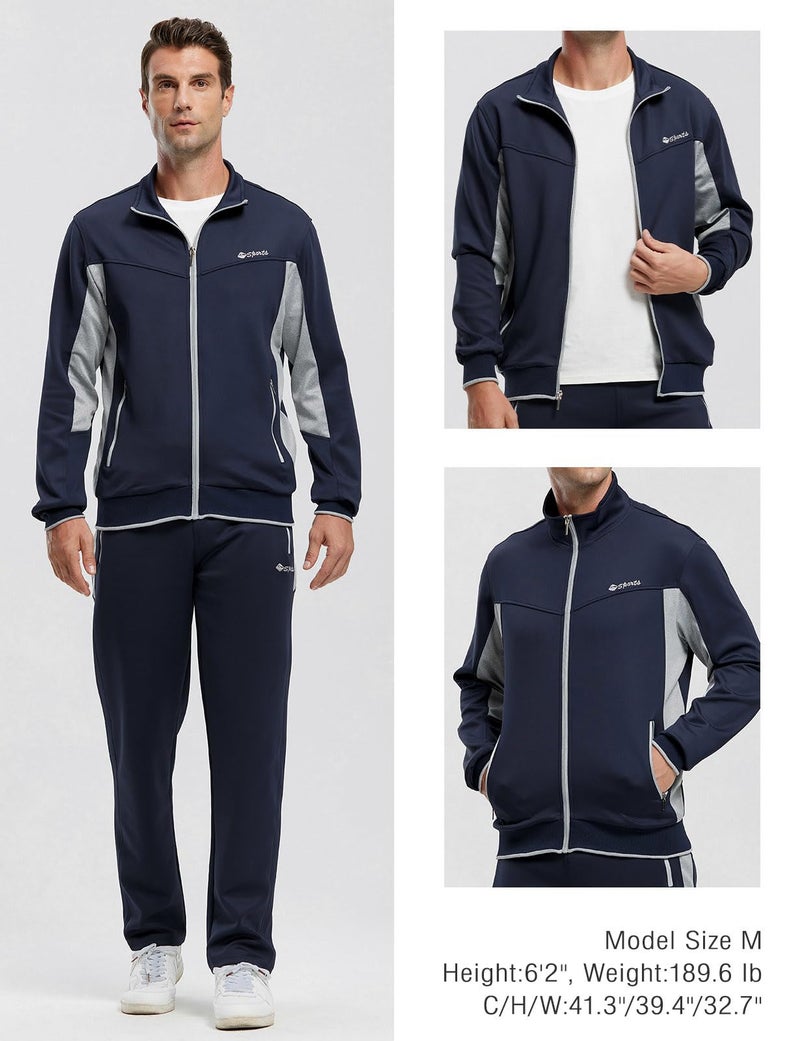 Rdruko Men's Track suits 2 Piece Set Sweat Suits Full Zip Jogging Gym Activewear Suit Set(Blue Grey,US L) - Image 5